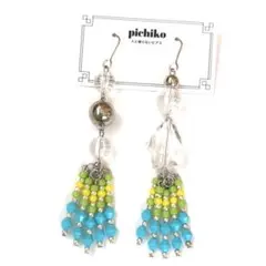 クリア×シルバー×ビーズタッセル(ターコイズ)アシンメトリーピアスorイヤリング
