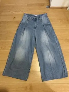 ライトブルー ワイドパンツ ハイウエスト