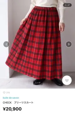 bulle de savon チェックプリーツスカート レッド