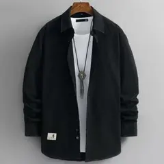 メンズ シャツ ブラック L 長袖 春夏 ボタンダウン 無地 オシャレ 綿