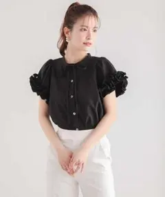 Fit more フリンジドットジャガードバックリボンブラウスホワイト
