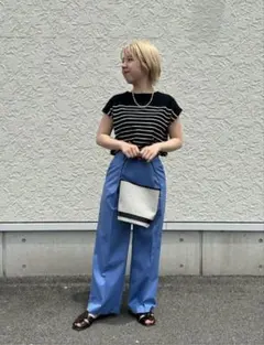 green label relaxingワイド パンツ ストレッチ・防シワ