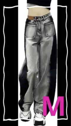 シルバー ワイドレッグデニムパンツ　 ジーパン　Mサイズ