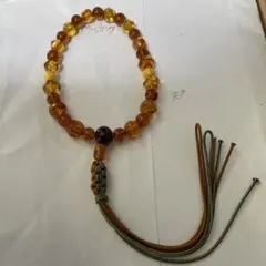 琥珀色のビーズ数珠 少し小さめ　女性用