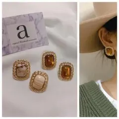 2197-1☺︎スクエア型べっ甲とゴールドのピアス☺︎