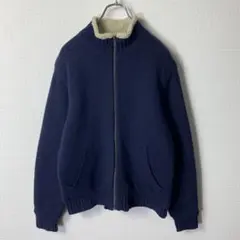 00s エルエルビーン ウールボアジップアップジャケット S ネイビー ロゴ刻印