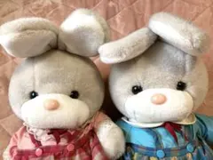 【昭和レトロ・ペア】吉徳 LITTLE HOUSE うさぎ ぬいぐるみ 当時物