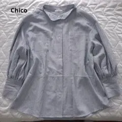 Chico チコ　長袖シャツ　ストライプ柄 ネイビー白のサムネイル