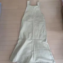 ベージュ デニム フレアサロペット