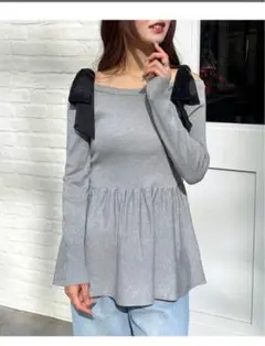 INGNI 肩リボンペプラムニット　グレーM