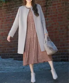 anysis ジャカード　ギャザー ワンピース　モカ サイズ（Ｓ）