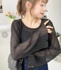 moment+ シアープリーツフレアスリーブ長袖メロウブラウス M ブラウン