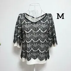 ♤半袖トップス ブラウス アイボリー レース ポリエステル100%