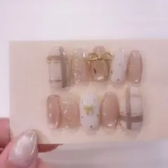 現品　ネイルチップ　リボン　ドット　マグネット　クリスマスネイル