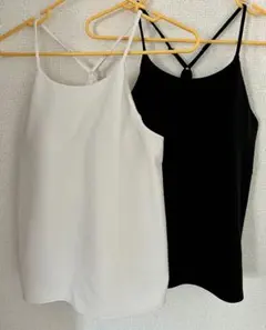 UNIQLO クレープジャージーブラキャミソール M ブラック＋ホワイト