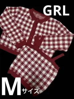 GRL❤️赤チェックニットカーディガン&ニットキャミセット♪Mサイズ　羽織り