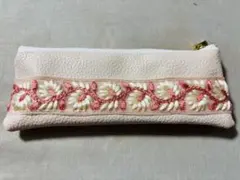 ハンドメイド インド刺繍リボンポーチ ペンケース