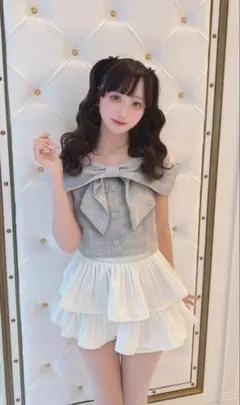 GRL グレイル　オフショルダーリボンツイードトップス　グレー　タグ付き