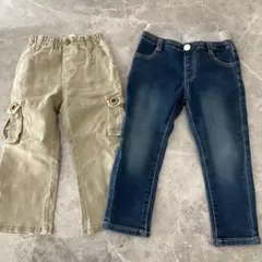 キッズ パンツ 2点セット ベージュ カーゴ デニム