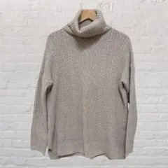 タートルニット ケーブルセーター ベージュ オーバーサイズ ウール混 韓国製