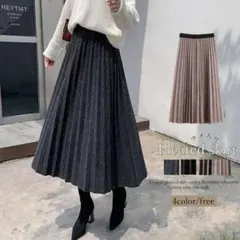 プリーツスカート ウエストゴム ミディアム丈スカート ラメ入り aラインスカート