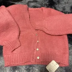 ピンク ニット カーディガン 長袖 4ボタン