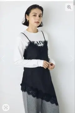 【AZUL by moussy】着丈バリエレースサテンアシメキャミソール Mのサムネイル