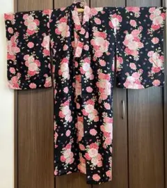 花柄 浴衣 黒140cm 帯なし
