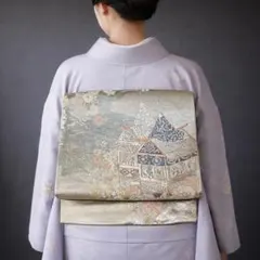 【D4-83】華やぎのある袋帯 単品 六通 シルバーピンク 430cm 特価商品
