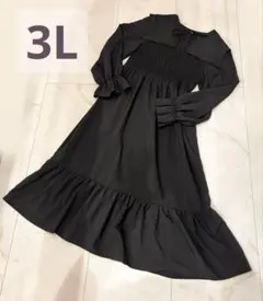 3L 1枚でコーデ完成✨️シャーリングワンピース ロング丈