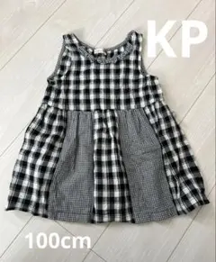 KP【美品】ノースリーブチェック柄ワンピース 100cm