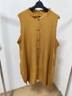 ノースリーブ チュニック フリルネック マスタードカラー