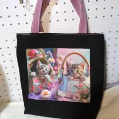 トートバックパネル猫両面ハンドメイド