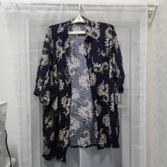 ペイズリー柄 半袖シャツ ネイビー 5xl