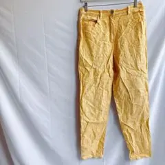 イエローストレートパンツ 42サイズ　草葉柄　ボタニカル　春色　黄色