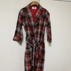 ジャパンビンテージ　ウール　チェック　ガウンコート ローブLレトロ古着女子