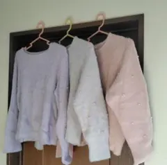 Honeys　袖パール付き　フェザーニット　3色セット