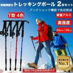 (黒T型 1本) トレッキング ポール ノルディック 登山 ステッキ 49ZA