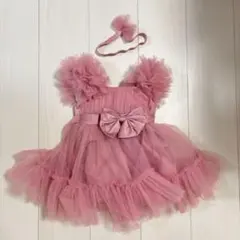 ピンク フリル付きベビードレス