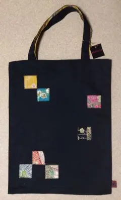 お値下げ＊【古布処ちどり屋】古布トートバッグ(黒地に黄)