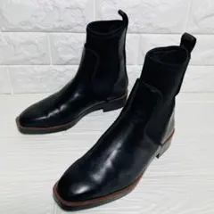 【美品】ZARA サイドゴアブーツ スクエアトゥ 黒 35 22.5cm