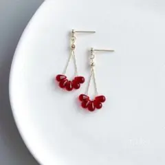 77｜ ガーネット ドロップ ガラス ピアス イヤリング ゴールド アクセサリー