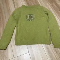 folk art グリーンニットセーター M