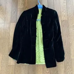 リバーシブル　黒緑ベルベット中華風ジャケット