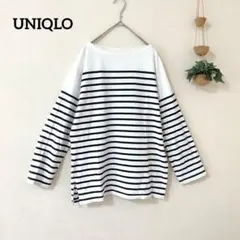 유니클로 보트넥 테두리 컷소우 L 화이트×블랙 느긋하게 면100%