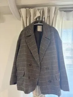 ブラウン チェック ダブルブレスト テーラードジャケット