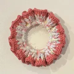 ピンク×ミックス シュシュ ハンドメイド 毛糸 かぎ針編み 編み物