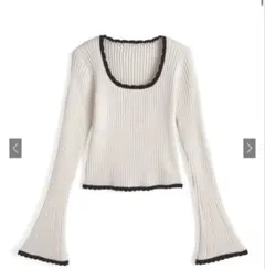 GRL 配色スカラップリブニットトップス[yz675]ホワイト