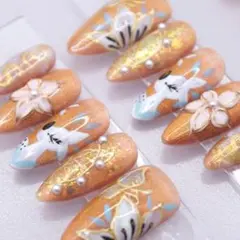 580 ネイルチップSサイズ 韓国 秋冬 ニュアンス フラワー マグネット　鹿