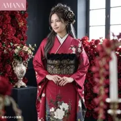 目安身長158〜168cm 一蔵 振袖セット ラメブラック 薔薇チューリップ